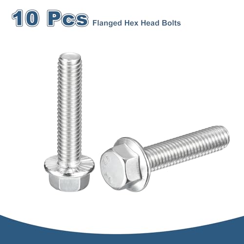 Image of uxcell 10Pcs 3 /8-16 x 1-3 /4 inch Flanged Hex Head Bolts, 304 Stainless Steel Flange Hexagon Screws, Flange Hex Drive Screws 5.8 Grade for Machinery Industry Home Appliances, Silver