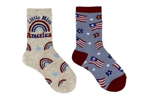 Everything Legwear Crew Socks (2 pair) - Little Miss America - Fits Shoe Size: 9-3 (Girls)
