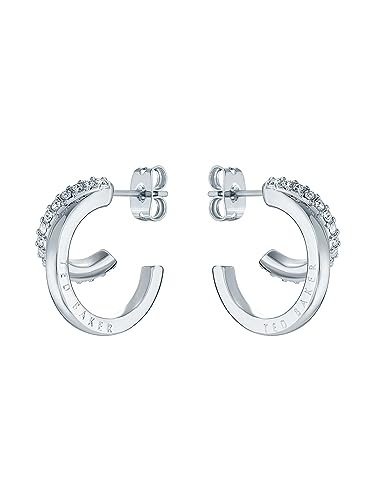Ted Baker Helias Double Hoop Crystal Earrings For Women (Silver/Crystal)