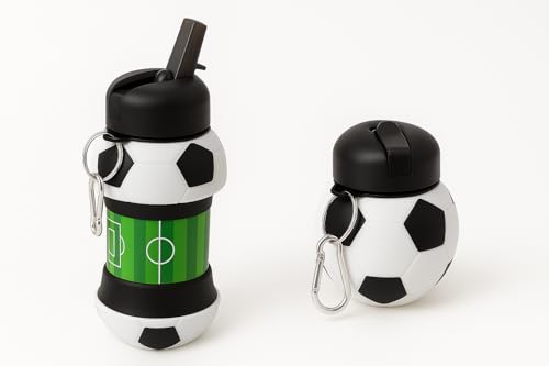 Futbol, Basketbol ve Tenis Topu Şeklinde Katlanabilir Matara, 0.5L Silikon Spor Su Şişesi, Taşınabilir ve Hafif (Futbol)