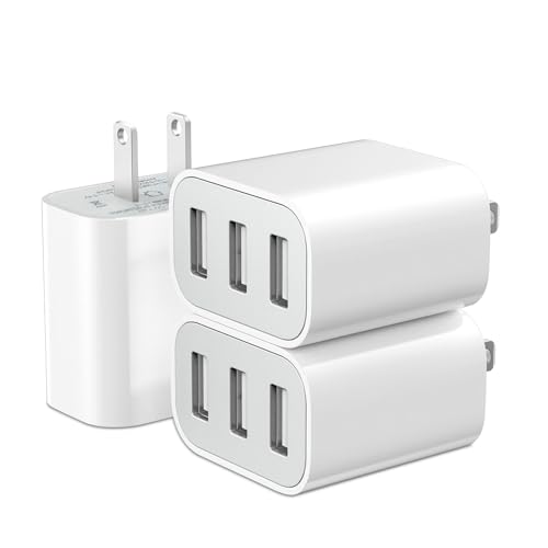3-Port USB Wall Charger,3 Pack Compatible with iPhone 14/13/12/11 Pro Max,Mini,SE,XR,XS MAX,XS, X,8 Plus, iPad Pro, Air, Mini,Samsung Galaxy S5 S6 S7 Edge,LG,Android and More (3, USB Type A)