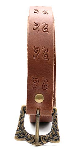 Mythrojan Medieval Leather Renaissance Viking Belt Embossed design w/Brass Buckle4