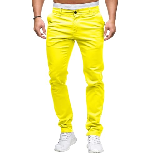 Pantalon habillé Homme, Coupe Slim, Chino Stretch, Confortable, Jaune, Taille M