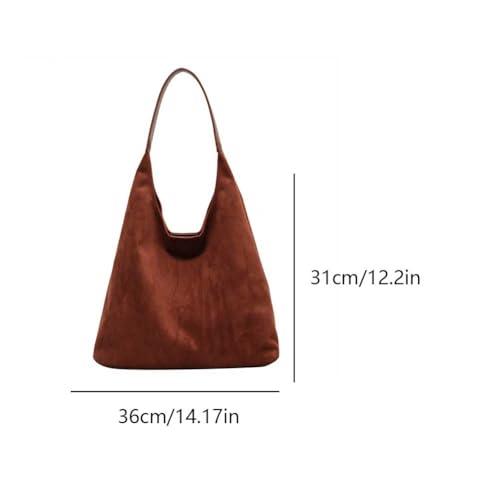 Image of Lushandy Brown Suede Purse Faux Suede Tote Bag Leather Hobo Bags for Women Slouchy Hobo Bag Fall Purse Shoulder Bag