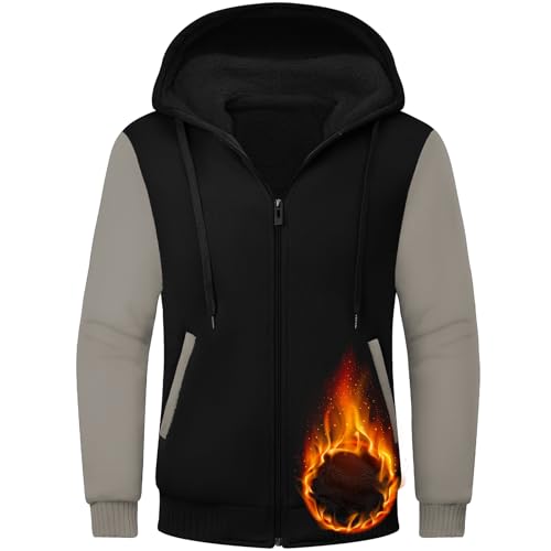 Image of Little Beauty Hoodies for Men Zipper Jacket Fleece Sherpa Lined Winter Wool Heavyweight Sweashirts