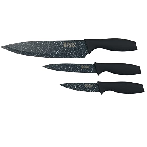 Russell Hobbs RH026751 Nightfall Stone - Juego de cuchillos de 3 piezas, cuchillo de chef de 8 pulgadas, cuchillo utilitario de 4.5 pulgadas, cuchillo de pelar de 3.5 pulgadas, acero inoxidable
