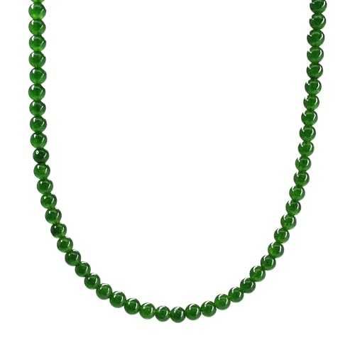 Handmade 4mm Natural Green Jade Bead Necklace, Sterling Silver or Gold Filled Clasp, Custom Length