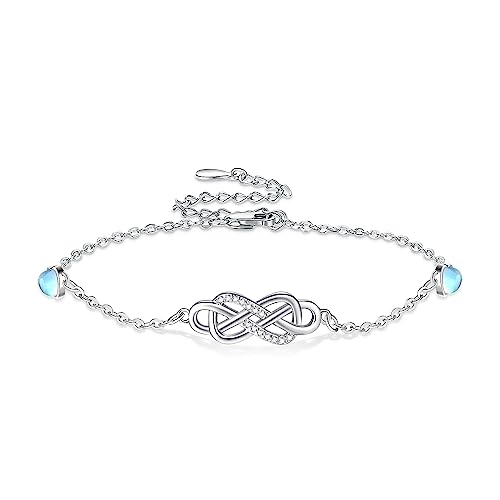 Bracelet infini argent 925 et pierre de lune, cadeau idéal anniversaire ou Noël