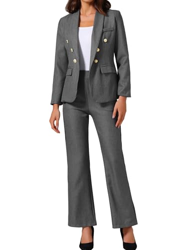 Allegra K Women's Grey Pant Suit Set: Dressy Blazer & Wide Leg Pants for Business Casual Wear
