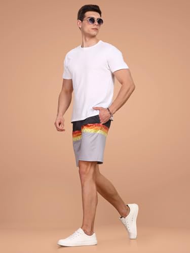 Image of BULLMER Regular Fit Cotton Blend Summer Shorts for Men - Pack of 1 | Printed Shorts for Men Blue
