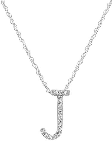 14K White Gold Diamond "J" Initial Pendant, 16" Necklace #TOP3