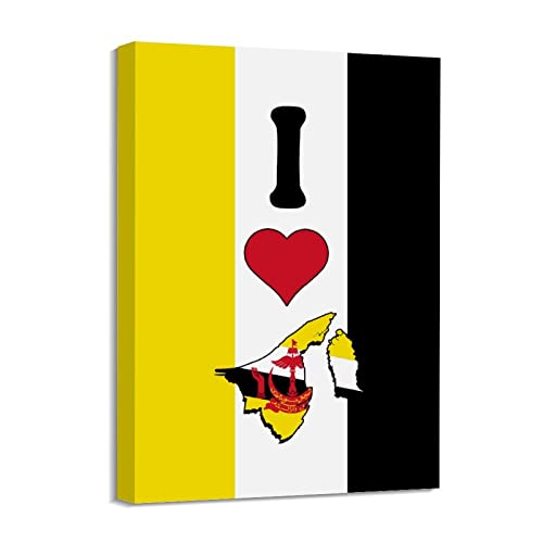 Lienzo de la bandera de Brunei enmarcado en madera de 16x20 pulgadas para pared