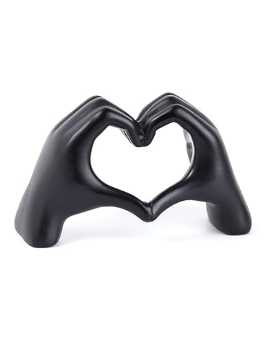 Joogour Modern Gold Heart Hands Sculpture Decorative Table Art Love Symbol Home Decor (Black)