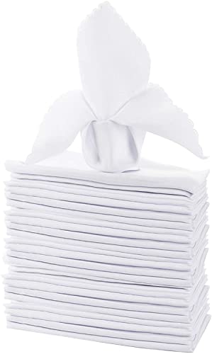 Jucoan 24 Pack White Cloth Napkins, 43x43cm Polyester Dinner Table Napkins Washable, Reusable for Dinning Restaurant Hotel Weddings Parties