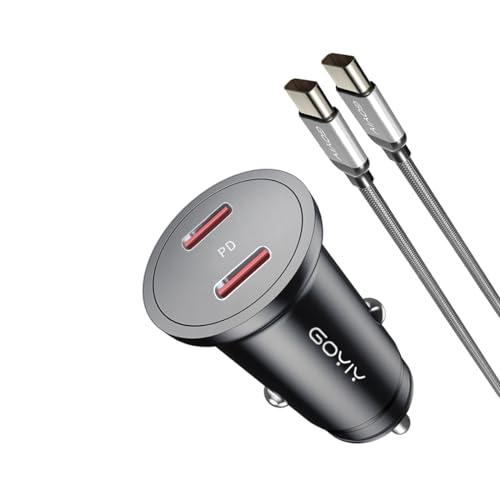 GOYIY 60W USB C Car Charger with 3ft Braided USB C Cable, Dual PD3.0 Fast Charging Cigarette Lighter, Compatible with iPhone 15, Galaxy, iPad Pro, MacBook Air (Black)