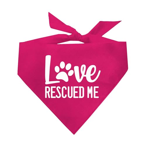 Love Rescued Me Dog Bandana | 100% Cotton Adjustable Triangle | Adoption Event Prop Photoshoot | Rescue | Puppy | New Dog |Hot Pink, One Size (164)