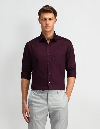 Image of Arrow Men's Solid Full Sleeve Slim Fit Cutaway Collar Cotton Formal Shirt (ARADOSH1383 Dark Green 46)