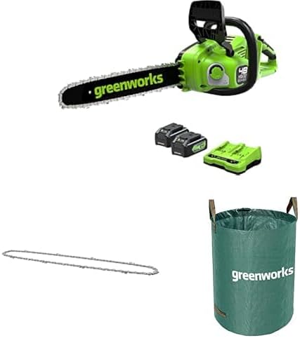 Greenworks 48V(2x24V) Cordless 35cm brushless Chainsaw with Two 4Ah Batteries & Double charger-GD24X2CS36K4X + Greenworks Replacement 35cm Chain + Greenworks 120 L Garden Waste Bag