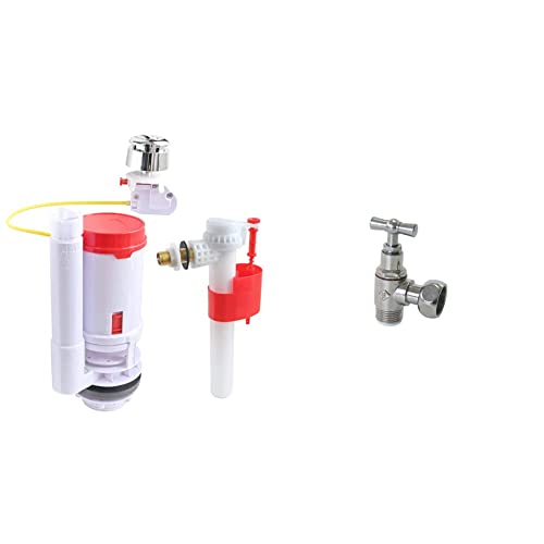 Mécanisme complet WC - Mécanisme universel à câble pour vidage double chasse/Robinet flotteur d'alimentation latérale - Raccord laiton M12/17 (3/8') Gris & ROB. CHASSE EQU. NICKELE PRESSE ETOU.3/8