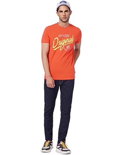 Image of JACK & JONES Men's Cotton Placement Print Slim Fit Round Neck T-Shirt