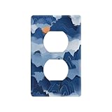 Placa de pared decorativa azul montaña con patrón chino, lindas placas de interruptor y cubiertas de tomacorrientes para interruptor de luz, tomas dúplex, 4.53 x 2.75 pulgadas