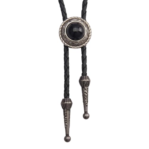 Image of GelConnie Bolo Tie for Men Women Western Cowboy Turquoise Leather Necktie | Natural Stone Bolo Tie Necklace for Women Rodeo Cowboy Leather Necktie Native American Western Cowgirl Ties Adjustable Cord