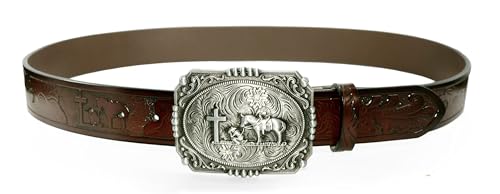 Moranse Western Cowboy Horse & Bull Style Buckle And Genuine Cow Leather Belts3