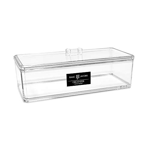 Isaac Jacobs Clear Acrylic Rectangular Stackable Storage Organizer with Lid, Drawer Tray, Multi-Functional Tray, Bathroom, Kitchen, Home, Office, Desk, Drawers