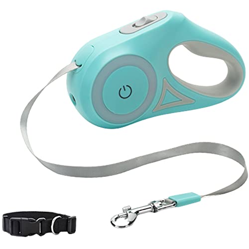 GerRiT 自動巻き伸縮リード LEDライト付 夜間散歩用 小型犬 中型犬 大型犬 グリーン 3m M首輪付き