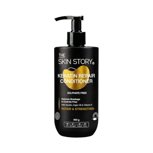 Image of Keratin Repair Conditioner for Dry, Frizzy & Damaged Hair | Sulphate Free Conditioner | For Coloured & Treated Hair | Smooth, Soft & Manageable Hair | Enriched with Argan Oil & Vitamin E | 950g | The Skin Story