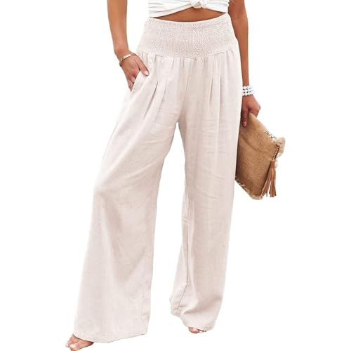 Women's Palazzo Pants Spandex Trousers Casual Loose Fit Summer Wide Leg Pleated Pocket Casual Pants