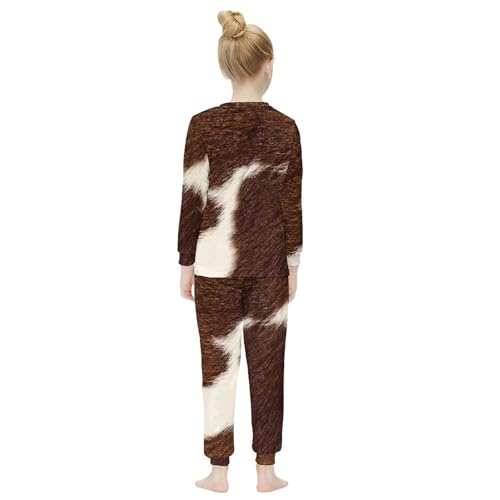 Brown And White Cow HideGirls Pajamas, Long-sleeved Casual Pajamas And Home Clothes4