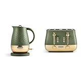 Morphy Richards Cassini Kettle and Toaster Bundle, 1.7L,3Kw Rapid Boil, Precision Pour Spout Kettle & 4 Slice Variable Browning and Width Slots Toaster, Matching Set, Olivine Green, 103022 | 243022