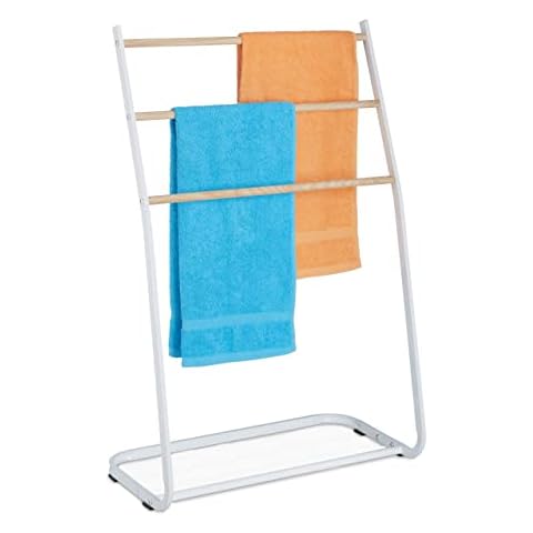 Relaxdays Metal Towel Rack with Wooden Rails Cover