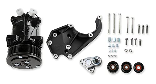 Holley 20-141BK LS High-Mount A/C Accessory Drive Kit - Includes SD508 A/C Compressor, Tensioner, & Pulleys- Black Finish