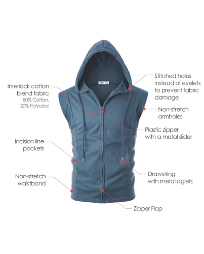 Image of Ohoo Mens Slim Fit Sleeveless Lightweight Zip Up Hooded Sweatshirt Vest Hoodie