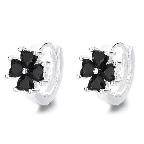 Boucles d'oreilles trèfle en argent sterling et zircon noir