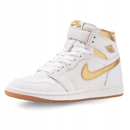 Nike Womens Air Jordan 1 Retro Hi OG Trainers FD2596 Sneakers Shoes (UK 7 US 9.5 EU 41, White Metallic Gold 107)