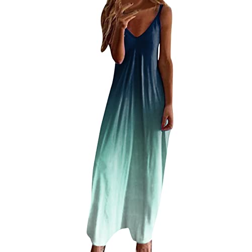 Spaghettiträger-Kleid Lang, Sommerkleid Damen Elegant, Lange Trägerkleid Damen Kleider Sommer Sommerkleider Leicht Und Luftig Strandkleid Sexy Boho...