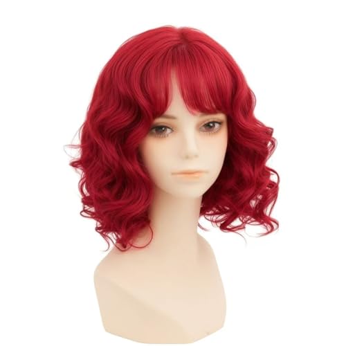 Daiaces Short Red Curly Wig for Women with Bangs Shoulder Length Wig Curly Natural for Daily Party Use