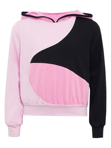 Kids Girls Color Block Hoodie Long Sleeve Hooded Pullover Sweatshirt for Play Workout Running3