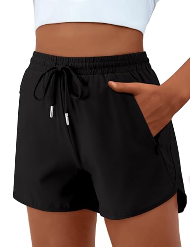 Girls High Waist Running Shorts Quick Dry Athletic Workout Soccer Basketball Shorts with Mesh Liner Zipper Pockets