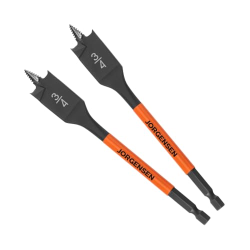 Image of Jorgensen 2-Piece 3 /4 inch x 6 inch Spade Drill Bits, 1 /4 inch Hex Shank | High-Performance Carbon Steel Paddle Bits for Woodworking, Self-Feeding Threaded Tip