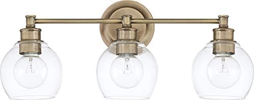 Capital Lighting 121131AD-426 Mid-Century Clear Glass Bath Vanity Wall Mount, 3-Light 300 Total Watts, 10" H x 24" W, Aged Brass