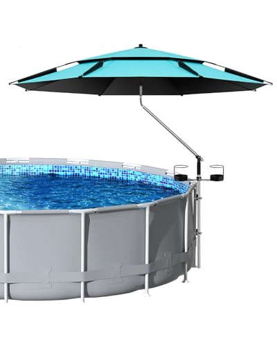 Calanofin Above Ground Pool Shade Umbrellas - Outdoor Sunshade Canopy with 2 Pack Cup Holders Fits Most Oval Rectangular Swimming Pools - Patio Umbrella for Garden, Beach, Backyard, Poolside Accessories
