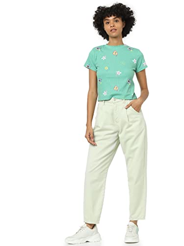 Image of ONLY Womens Polyester Slim Fit Printed T-Shirt|Crop T-Shirt