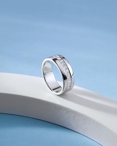 Sterling Silver & 18K White Gold Plated Moissanite Princess Cut Channel Set Wedding Band - Men's DEF Color Moissanite Half Eternity Ring3