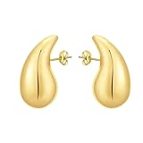 Chunky Gold Earrings Dupes for Women Trendy 14K Gold Plated Earring Lightweight Waterdrop Hollow Hoop Hypoallergenic Earrings Fashion Jewelry Gifts for Women