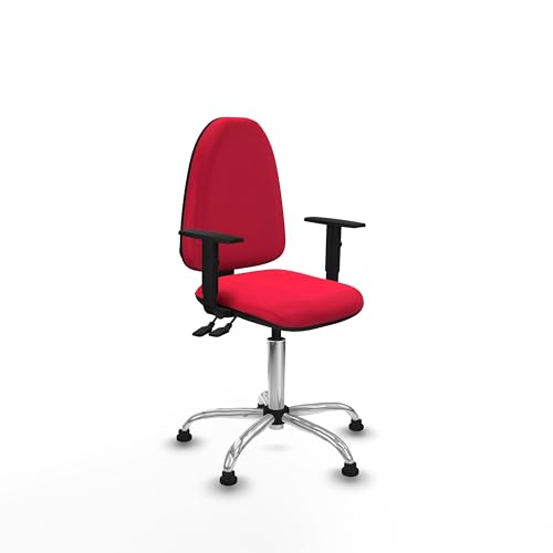 Piqueras y Crespo - Silla Escritorio Giratoria sin Ruedas Aýna con Brazos 1D. Equipado con Contacto Permanente de Doble Maneta y Espuma de Corte Rojo