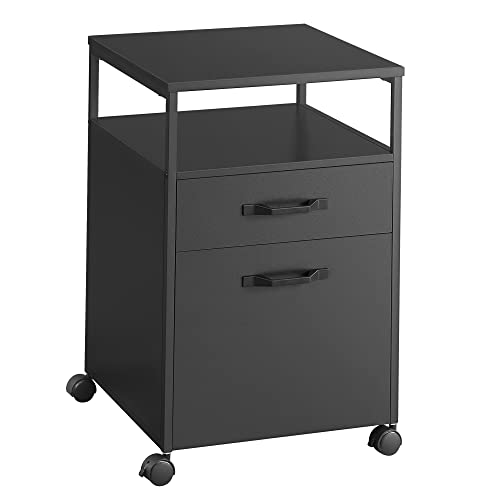 Image of VASAGLE File Cabinet, Mobile Filing Cabinet with Wheels, 2 Drawers, Open Shelf, for A4, Letter Size, Hanging File Folders, Ink Black UOFC071B16